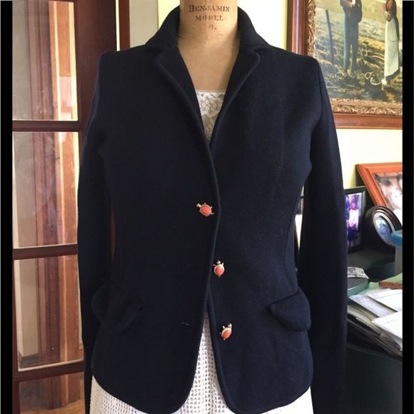 J. CREW Women's Wool 3-Button Blazer with Sea Turtles Buttons